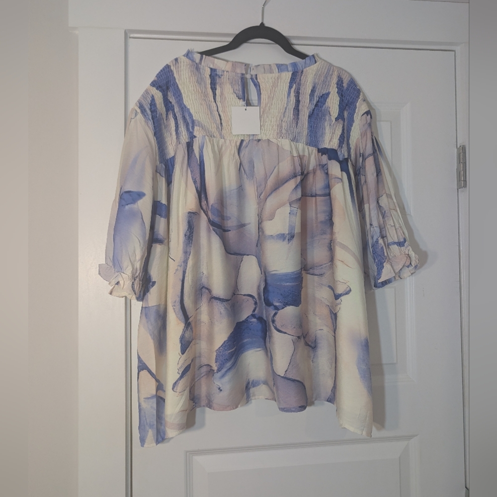 Hayden Artistic Blue and Cream Blouse Size 3XL NWT - Picture 5 of 10